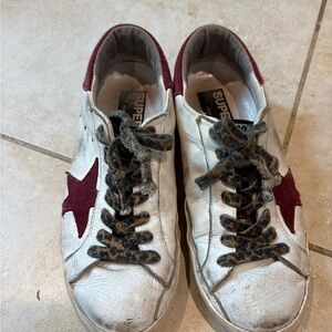 Authentic Golden Goose Sneakers with Maroon star and leopard Laces